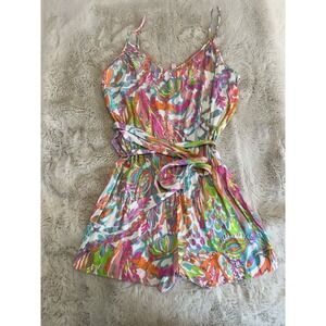Lilly Pulitzer Womens Pink Print Deanna Shorts Romper‎ Multicolor Straps Large